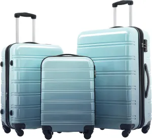 Travel with Ease Using 3-Piece Expandable Hardshell Luggage Set, Spinner Wheels for Smooth Maneuverability, Gradient Blue