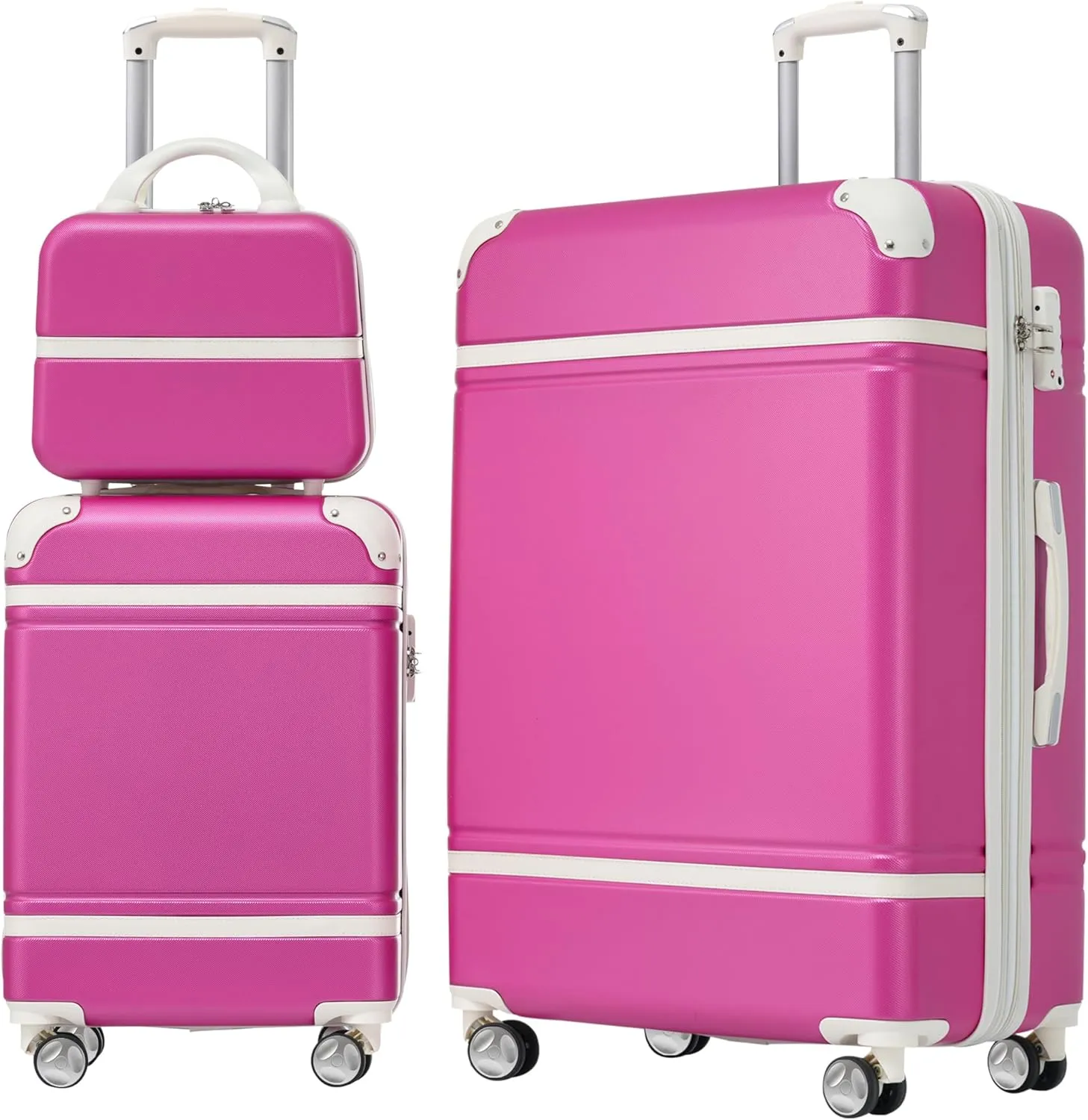 Travel with Ease using 3-Piece Hardshell Luggage Set, Lightweight ABS Material, Pink Spinner Suitcases and Cosmetic Case