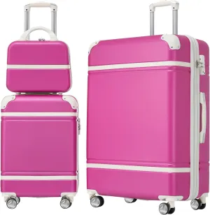 Travel with Ease using 3-Piece Hardshell Luggage Set, Lightweight ABS Material, Pink Spinner Suitcases and Cosmetic Case