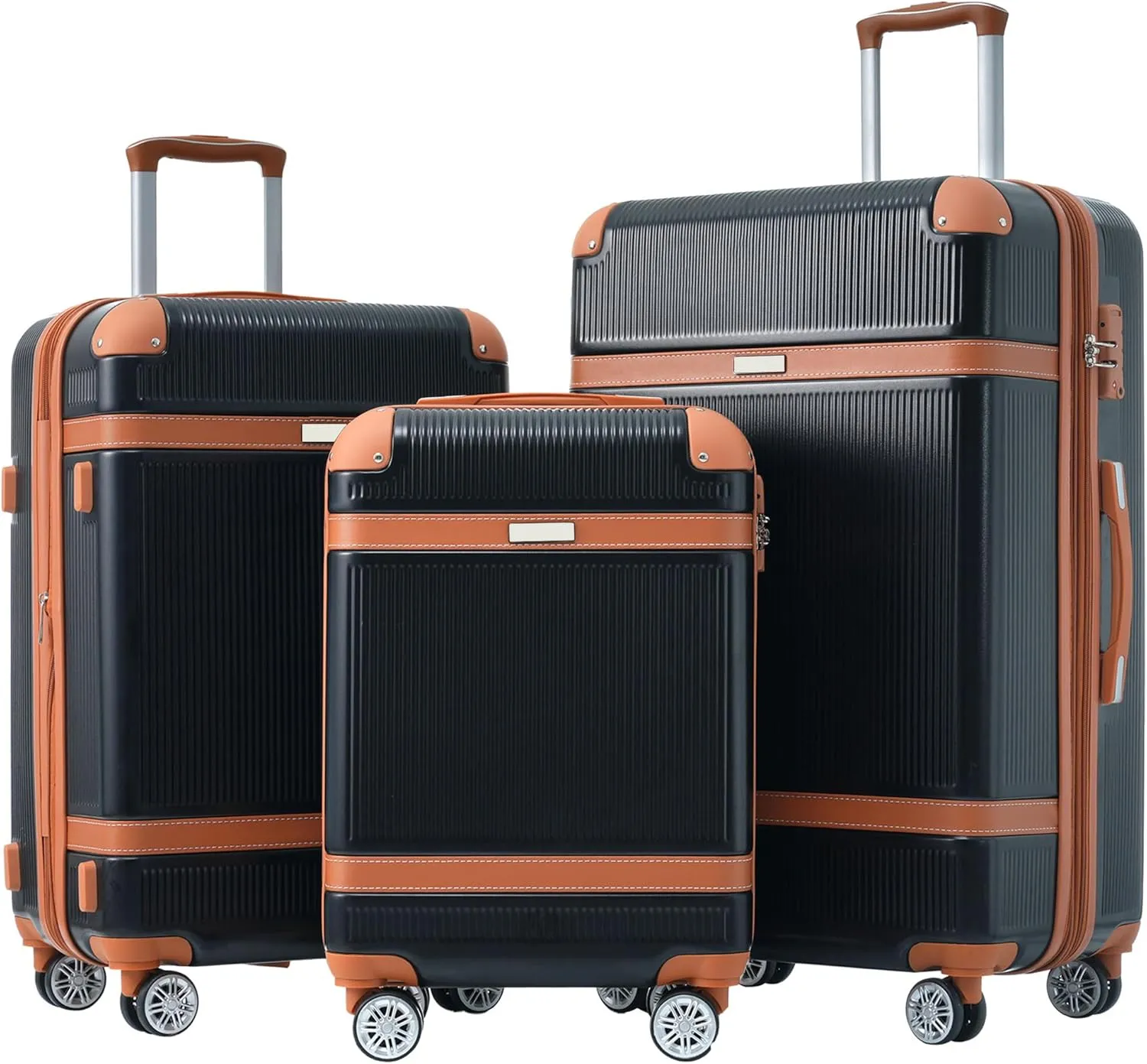 Travel with Ease Using 3-Piece Hardshell Luggage Set, Lightweight and Expandable with Double Spinner Wheels, Black