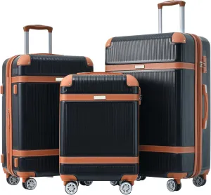 Travel with Ease Using 3-Piece Hardshell Luggage Set, Lightweight and Expandable with Double Spinner Wheels, Black