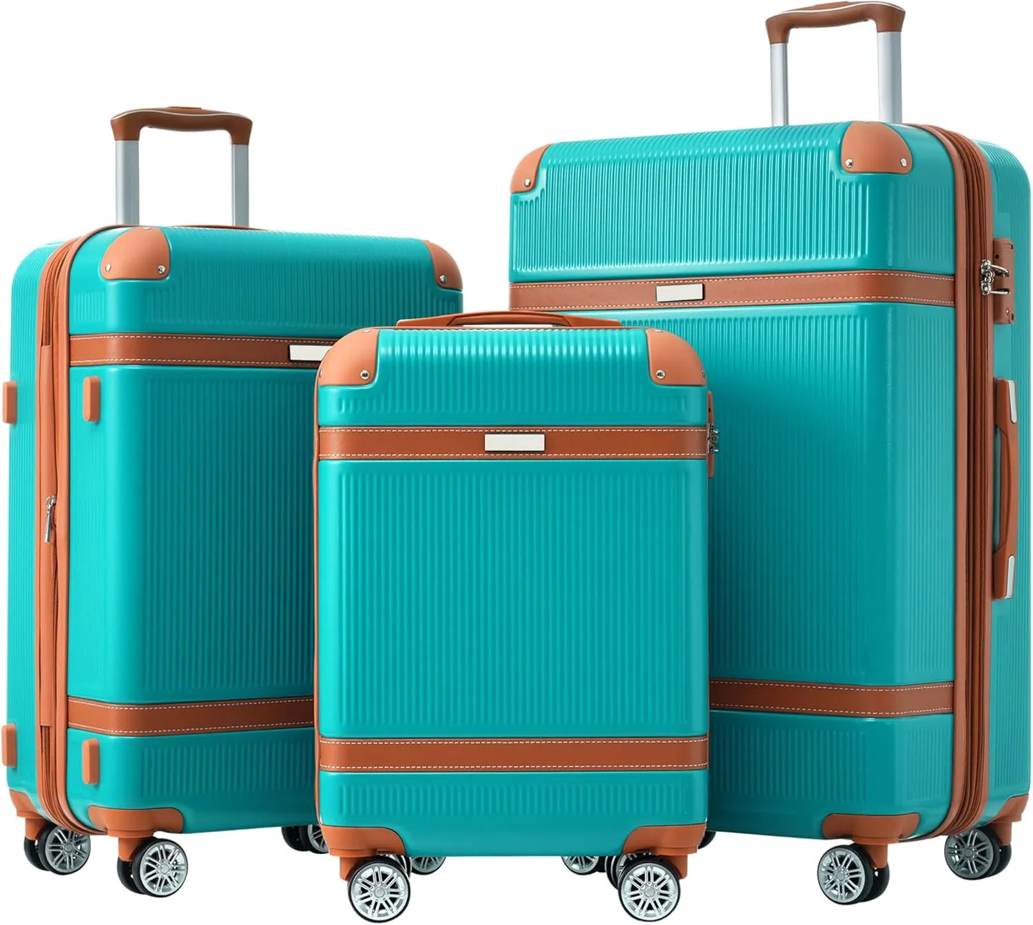 Travel with Ease using Durable Hardshell Luggage Set, 3 Piece Double Spinner with 360 Wheels, Lightweight Green