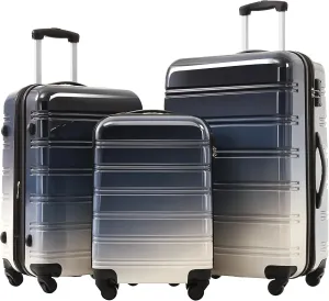 Travel with Ease Using Expandable 3-Piece Hardshell Luggage Set, Spinner Wheels, Lightweight Design, Gradient Black