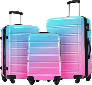 Travel with Ease using Expandable Hardshell Luggage Set, 3-Piece Gradient in Blue and Red, Spinner Wheels