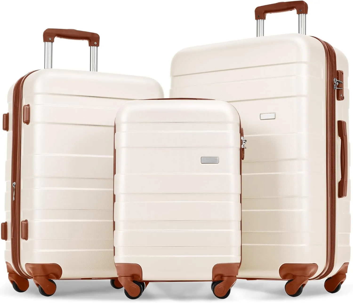 Travel with Ease Using Lightweight 3-Piece Hardshell Luggage Set, Durable ABS Material with Spinner Wheels, Ivory & Brown