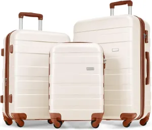 Travel with Ease Using Lightweight 3-Piece Hardshell Luggage Set, Durable ABS Material with Spinner Wheels, Ivory & Brown