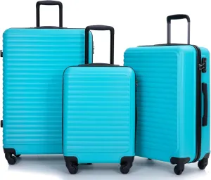 Travel with Ease Using Lightweight 3 Piece Luggage Set, ABS Construction, Spinner Wheels, Turquoise