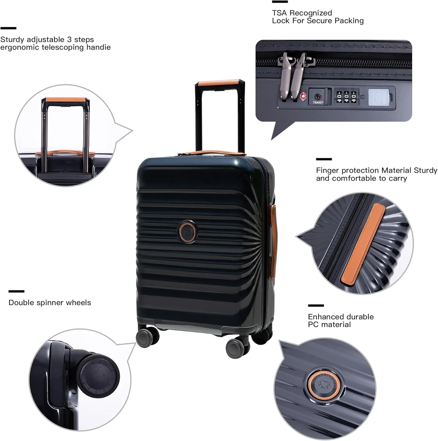 Travelhouse Luggage Suitcase with Spinner Wheels 24-Inch Hardside Checked Luggage with USB Charging Port & TSA Lock Lightweight PC