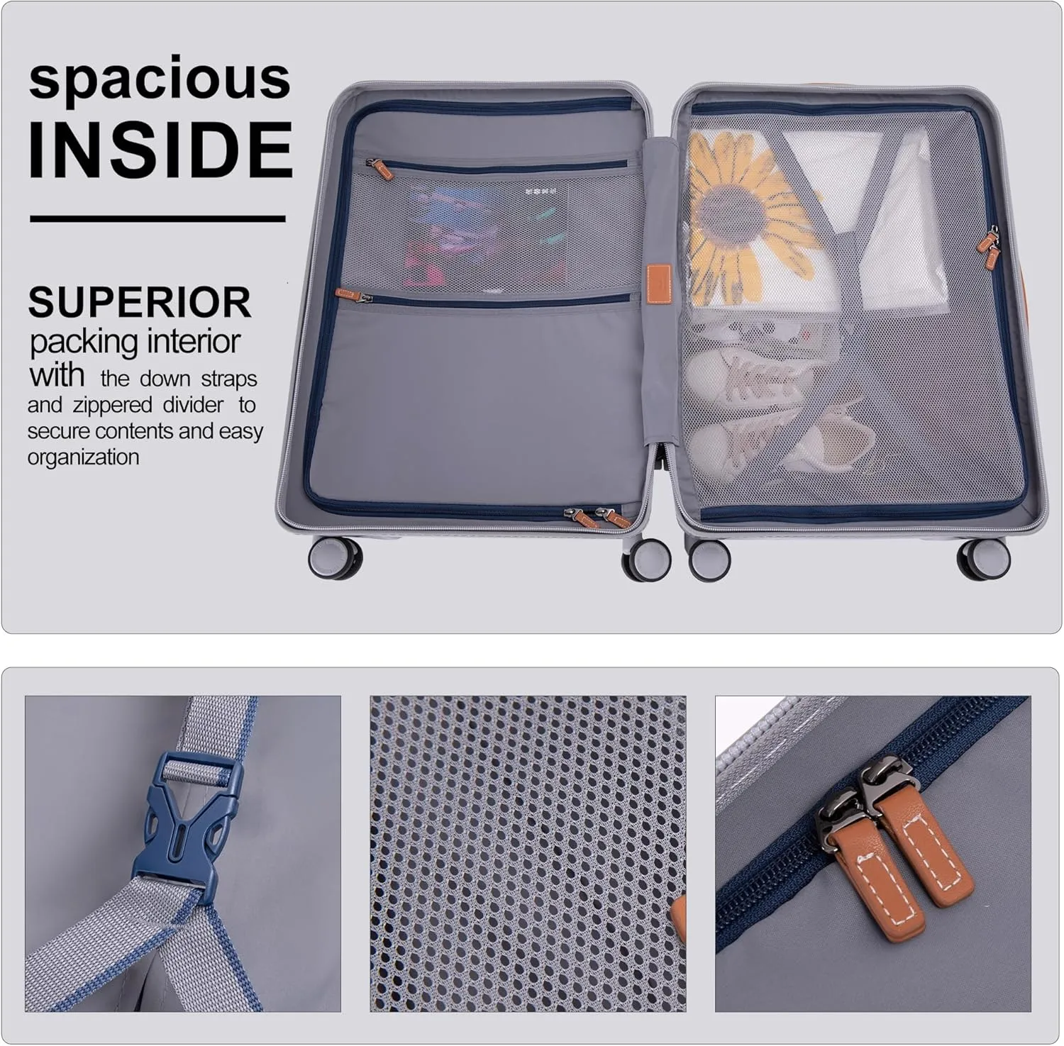 Travelhouse Luggage Suitcase with Spinner Wheels 24-Inch Hardside Checked Luggage with USB Charging Port & TSA Lock Lightweight PC