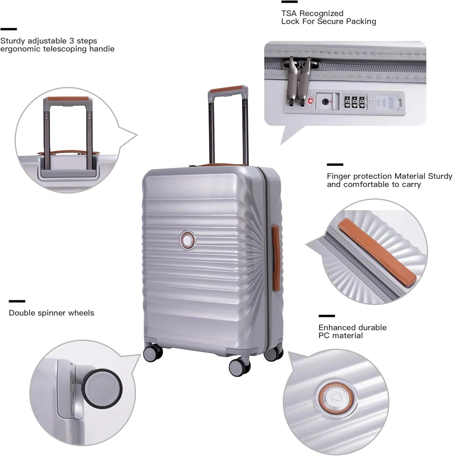 Travelhouse Luggage Suitcase with Spinner Wheels 24-Inch Hardside Checked Luggage with USB Charging Port & TSA Lock Lightweight PC
