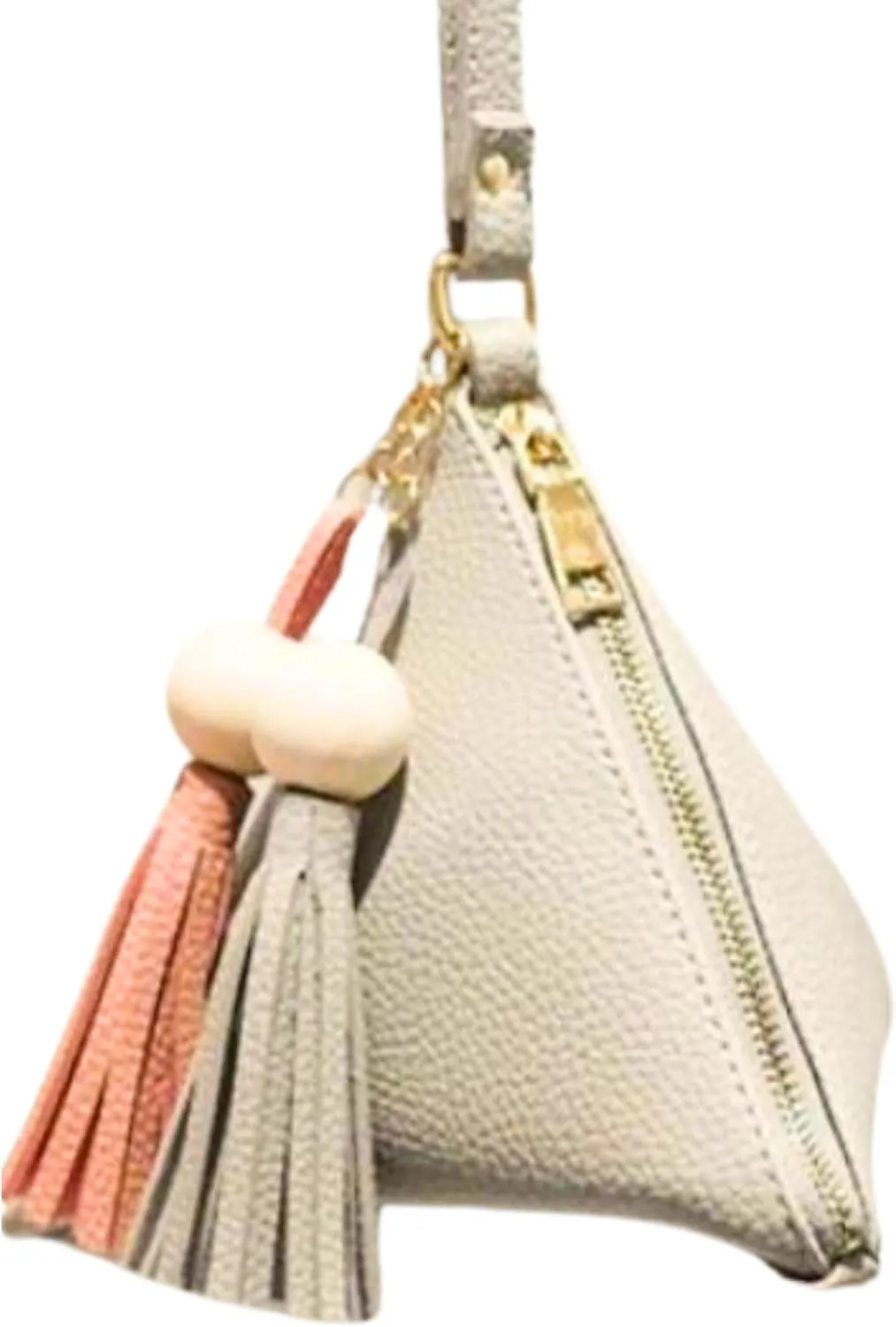 Triangle Clutch Purse Wristlet Handbag Wrist Strap Pyramid Pouch Wallet Tassel Charm Handbag for Women Teen PU Leather (Grey)