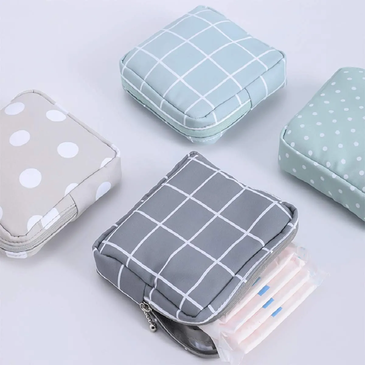 Tuciyke Sanitary Napkin Storage Bag,2pcs Cotton Cloth Portable Sanitary Storage bag with Zipper 5x5 inches First Period Bag for Girls/Ladies/Women(Cactus)