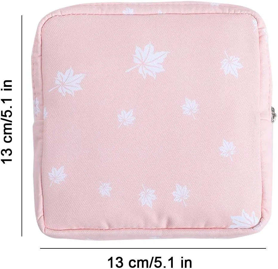 Tuciyke Sanitary Napkin Storage Bag,2pcs Cotton Cloth Portable Sanitary Storage bag with Zipper 5x5 inches First Period Bag for Girls/Ladies/Women(Cactus)
