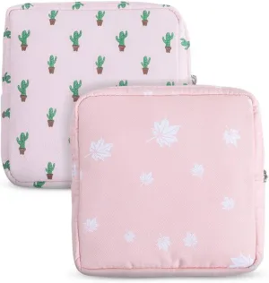 Tuciyke Sanitary Napkin Storage Bag,2pcs Cotton Cloth Portable Sanitary Storage bag with Zipper 5x5 inches First Period Bag for Girls/Ladies/Women(Cactus)