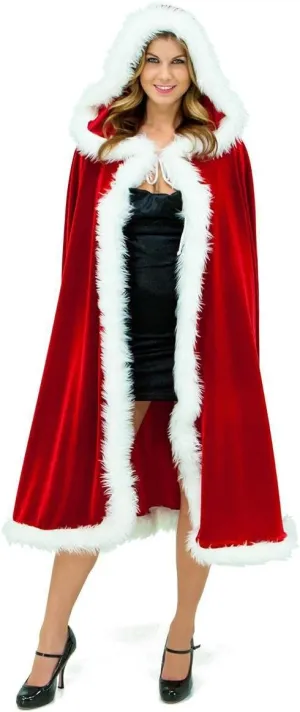 UDYR Adult Child Christmas Santa Claus Robe Hooded Cloak, Mrs Santa Claus Velvet Hooded Cape Christmas Robe