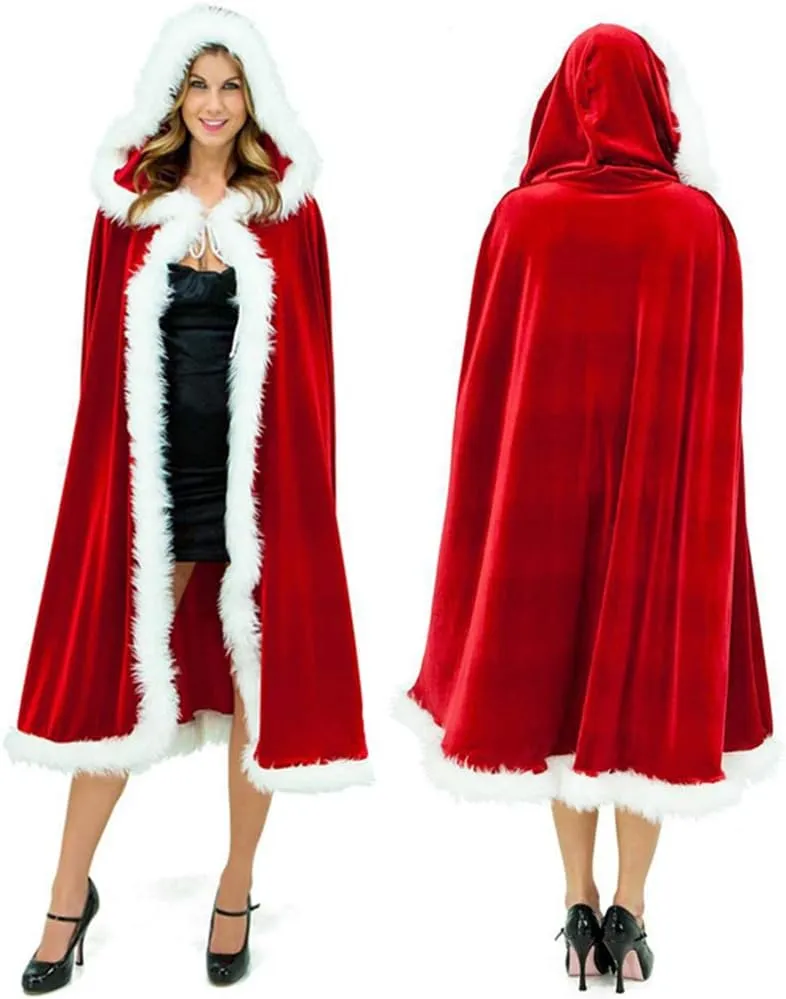 UDYR Adult Child Christmas Santa Claus Robe Hooded Cloak, Mrs Santa Claus Velvet Hooded Cape Christmas Robe