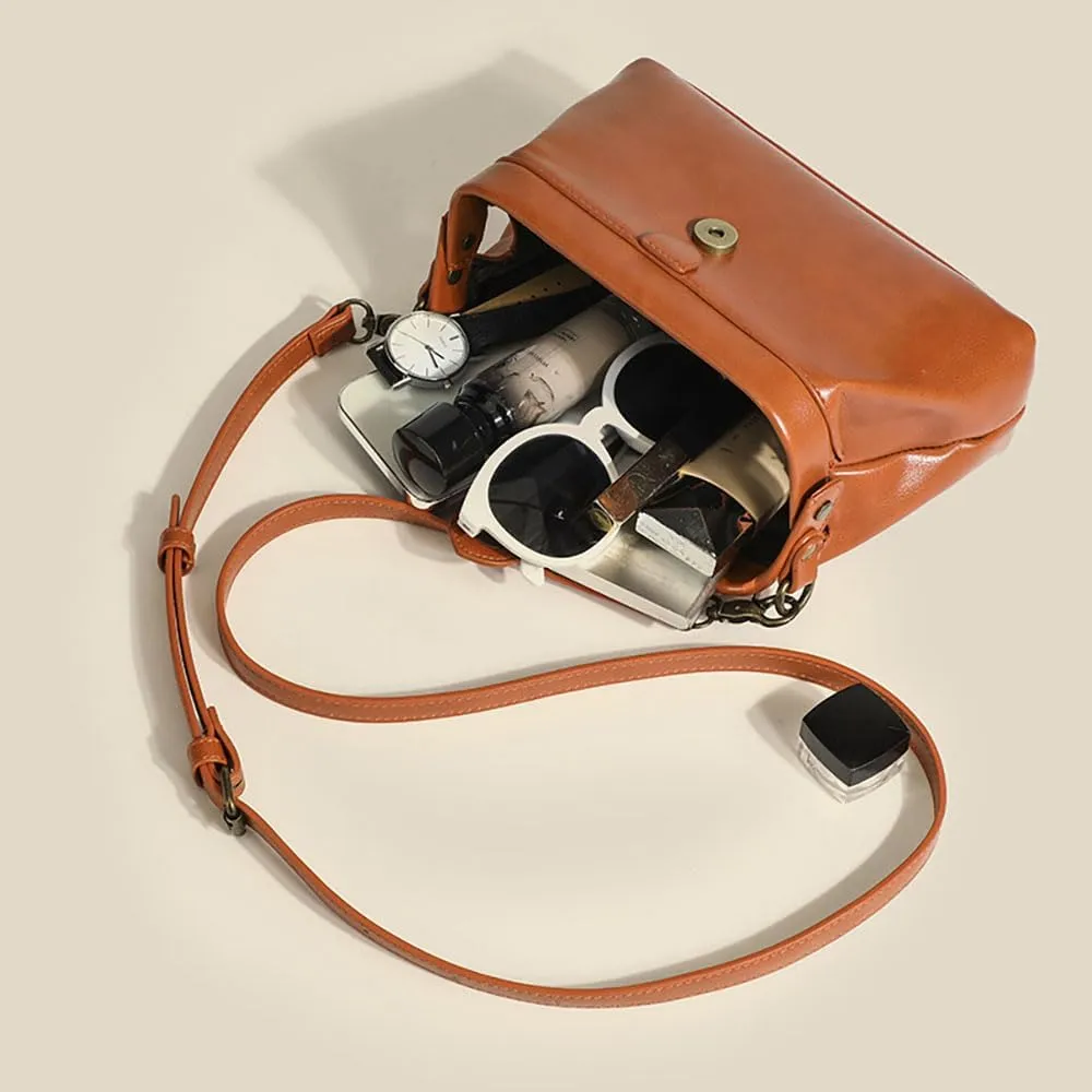 Unique Opening Women Shoulder Purses, PU Leather Small Crossbody Bag, Vintage Doctor Bag for Women