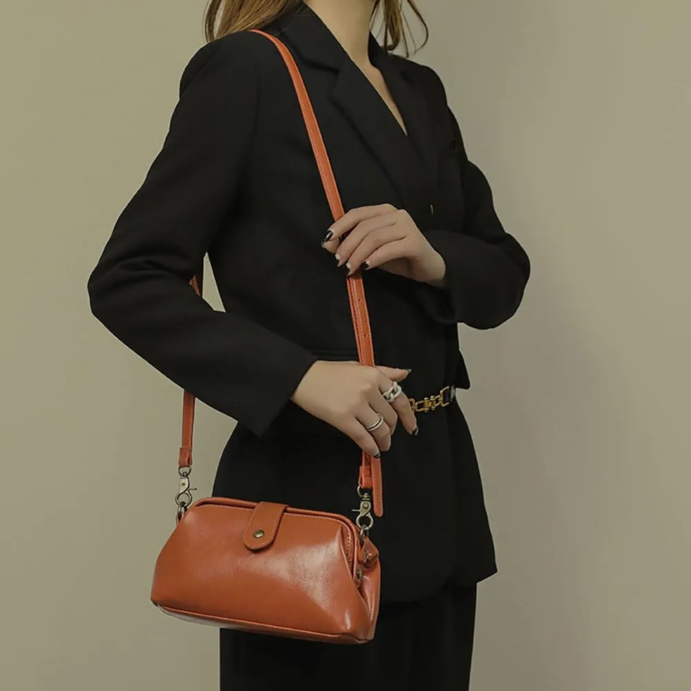 Unique Opening Women Shoulder Purses, PU Leather Small Crossbody Bag, Vintage Doctor Bag for Women