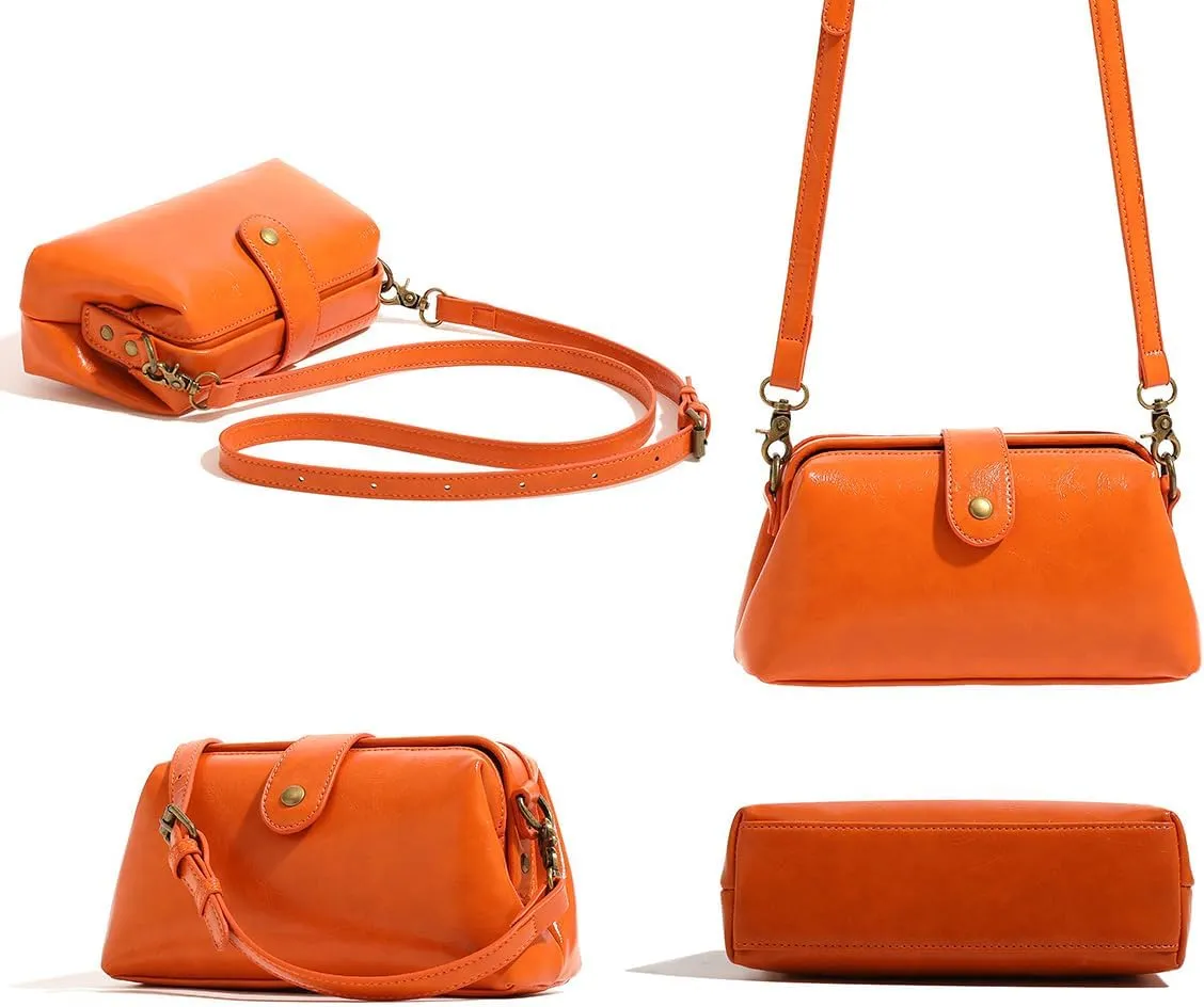 Unique Opening Women Shoulder Purses, PU Leather Small Crossbody Bag, Vintage Doctor Bag for Women