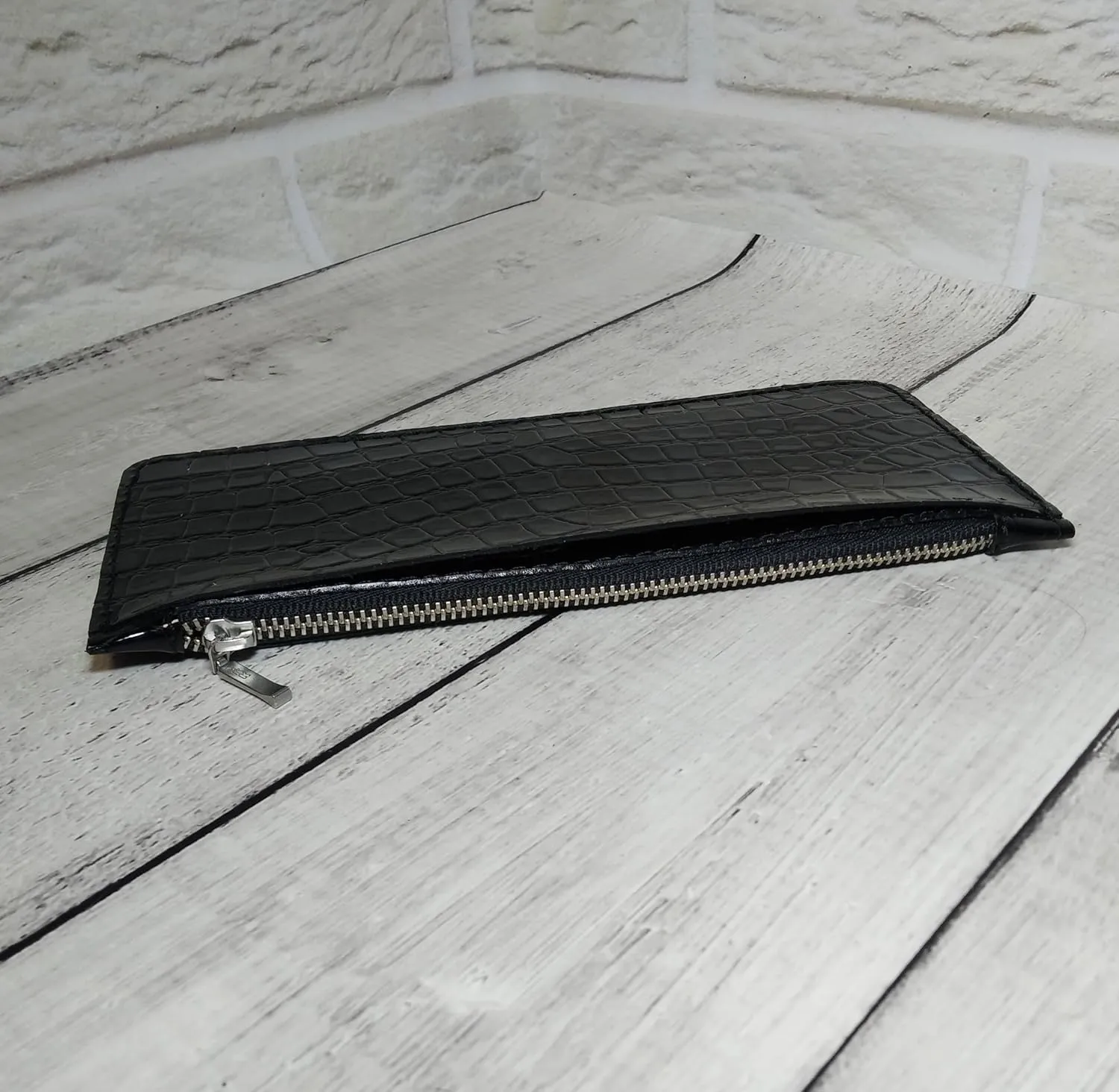 Unique Patent Slim Leather Wallet for women | Crocodile wallet | Gift For Her | Handmade wallet (Black)