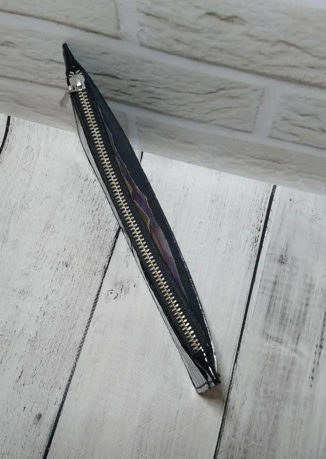 Unique Patent Slim Leather Wallet for women | Crocodile wallet | Gift For Her | Handmade wallet (Black)