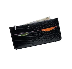 Unique Patent Slim Leather Wallet for women | Crocodile wallet | Gift For Her | Handmade wallet (Black)
