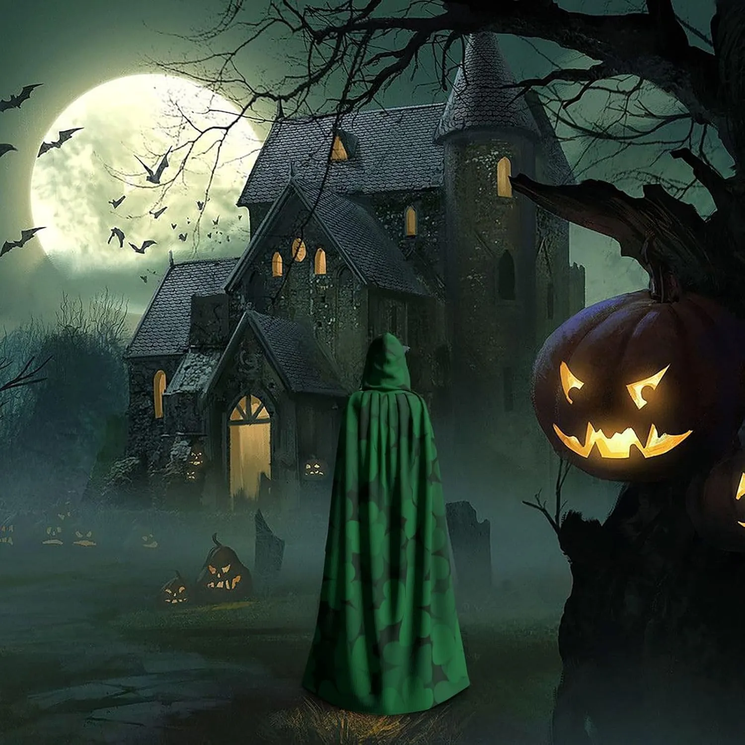 Unisex Hooded Cloak Cape St Patricks Day, Long Hooded Robe for Cosplay Party Costume Supplies