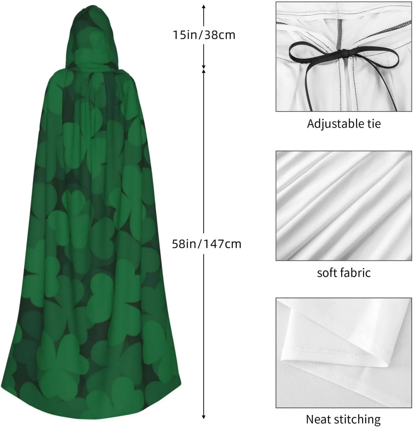 Unisex Hooded Cloak Cape St Patricks Day, Long Hooded Robe for Cosplay Party Costume Supplies
