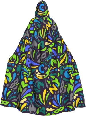 Unisex Mardi Gras Hooded Cloak Cape, Long Hooded Cape Robe for Mardi Gras Cosplay Costume