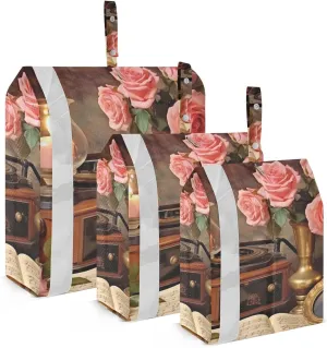Vintage Music Roses Packing Cubes Set of 3, Lightweight Travel Luggage Organizers Foldable Bags for Easy Packing and Organization