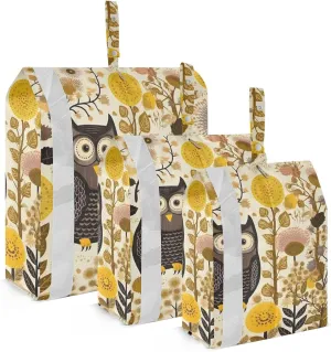 Vintage Owl Wildflowers Packing Cubes Set of 3, Lightweight Travel Luggage Organizers Foldable Bags for Easy Packing and Organization