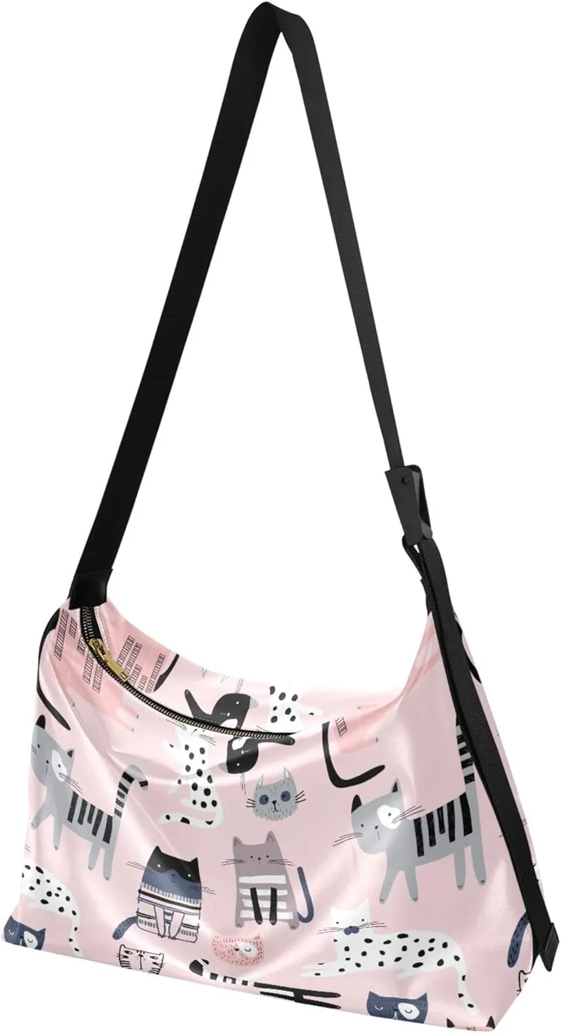 Watercolor Forest Cute Wolf Hobo Leather Bags for Women Large Men Purses Unique Animal Print Single Shoulder Bag