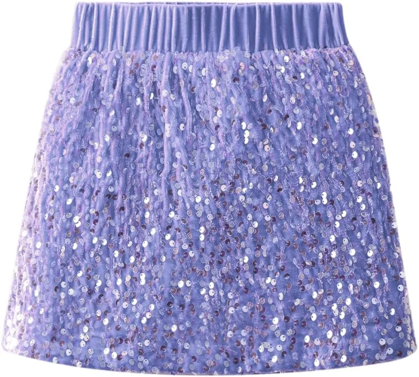 WELAKEN Sparkly Sequin Skirt for Girls Toddler & Kids Elastic Waistband Skirts with Lining