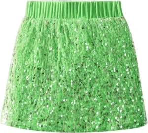 WELAKEN Sparkly Sequin Skirt for Girls Toddler & Kids Elastic Waistband Skirts with Lining