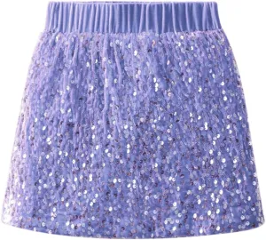 WELAKEN Sparkly Sequin Skirt for Girls Toddler & Kids Elastic Waistband Skirts with Lining
