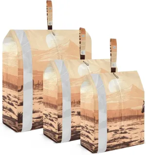Western Desert Cowboys Packing Cubes Set of 3, Lightweight Travel Luggage Organizers Foldable Bags for Easy Packing and Organization