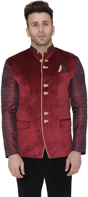 WINTAGE Men's Velvet Casual and Festive Indian Jodhpuri Grandad Bandhgala Blazer