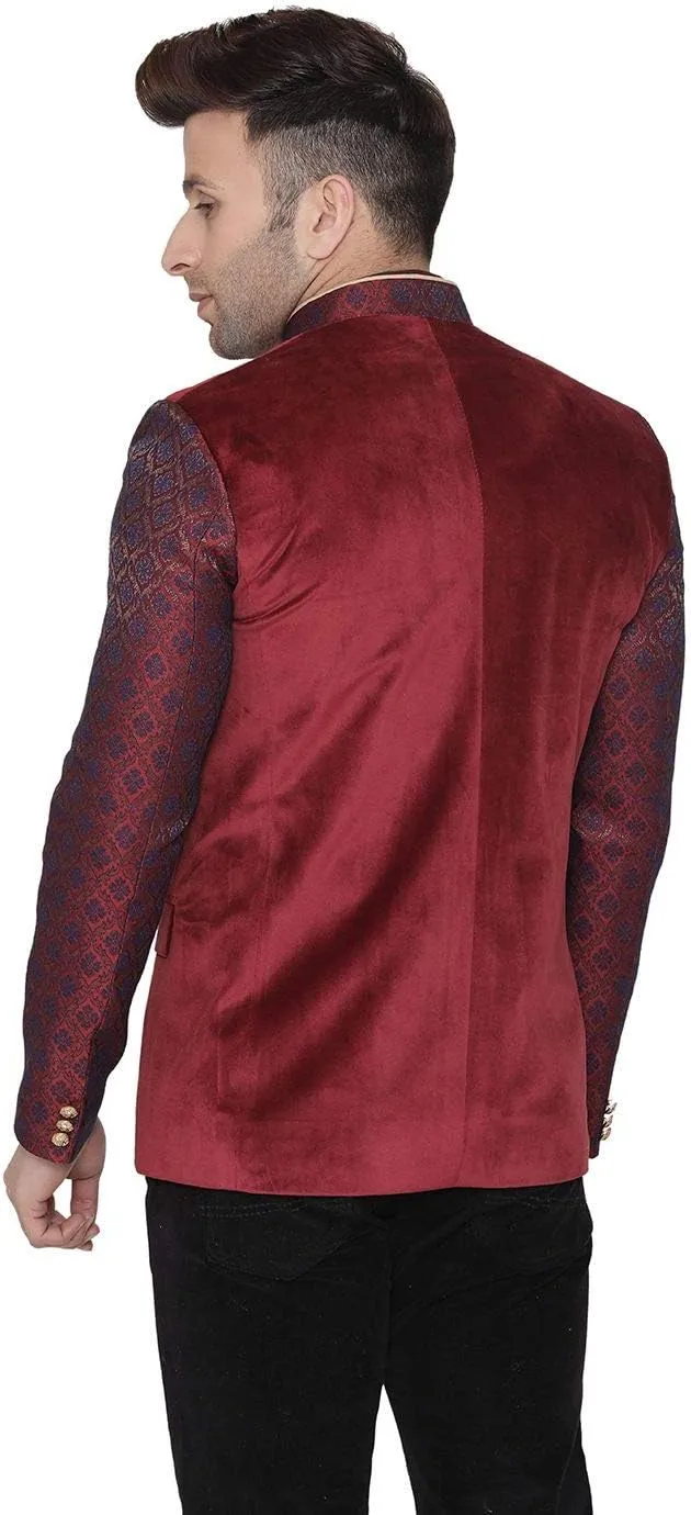 WINTAGE Men's Velvet Casual and Festive Indian Jodhpuri Grandad Bandhgala Blazer