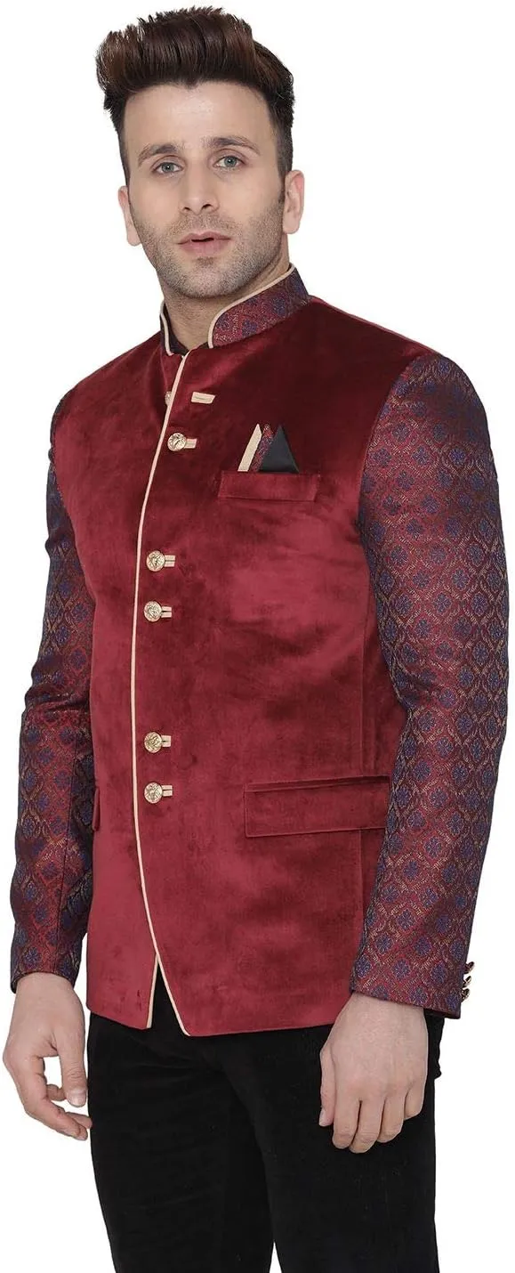 WINTAGE Men's Velvet Casual and Festive Indian Jodhpuri Grandad Bandhgala Blazer