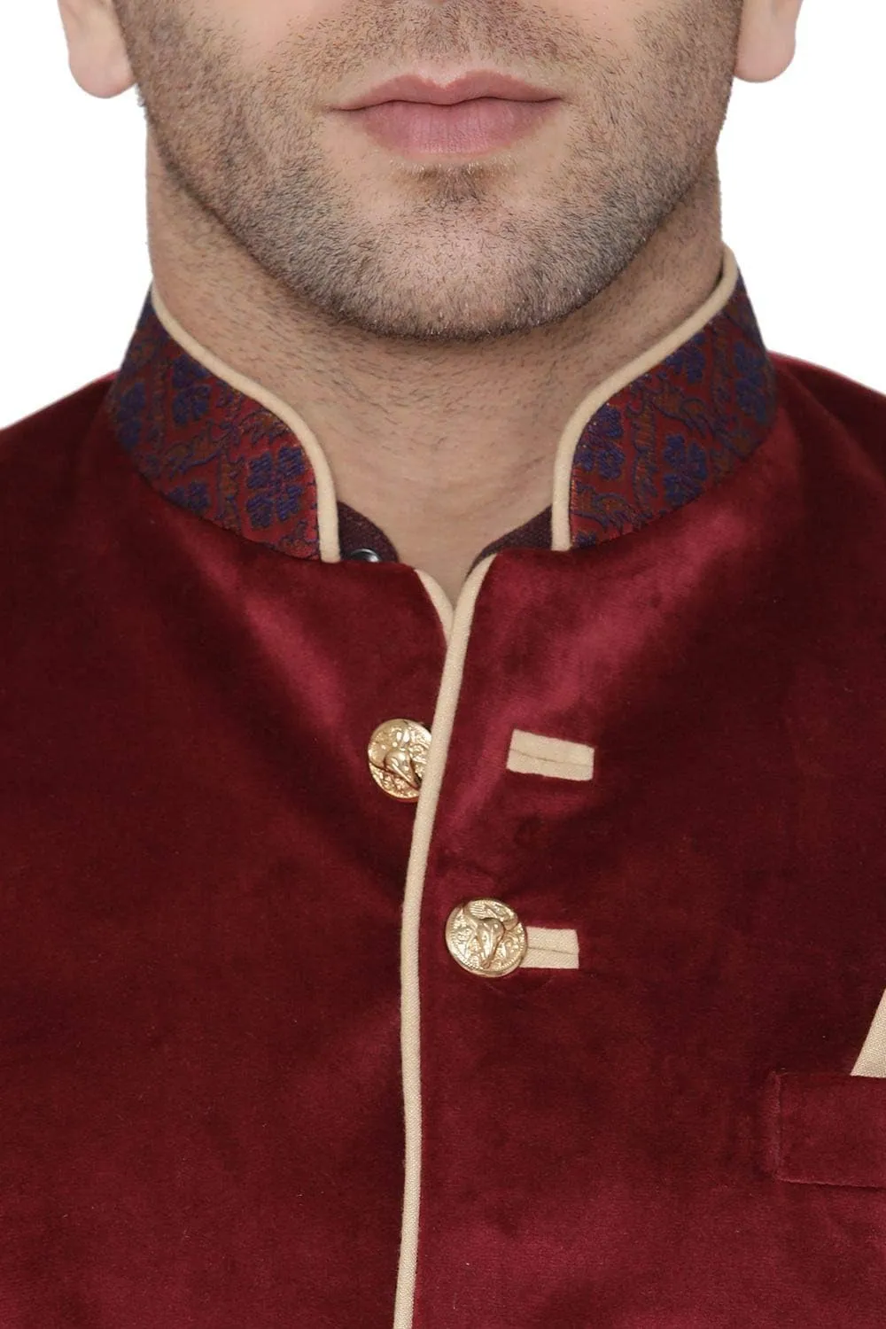 WINTAGE Men's Velvet Casual and Festive Indian Jodhpuri Grandad Bandhgala Blazer