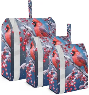 Winter Bird Red Packing Cubes Set of 3, Lightweight Travel Luggage Organizers Foldable Bags for Easy Packing and Organization