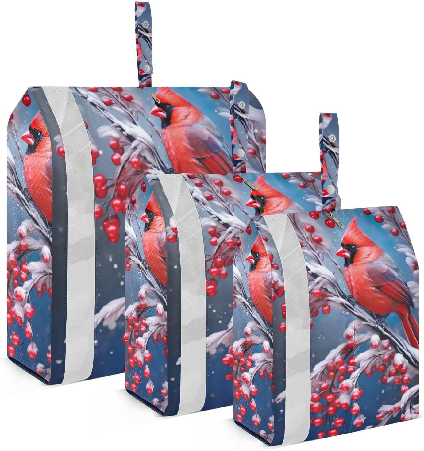 Winter Bird Red Packing Cubes Set of 3, Lightweight Travel Luggage Organizers Foldable Bags for Easy Packing and Organization