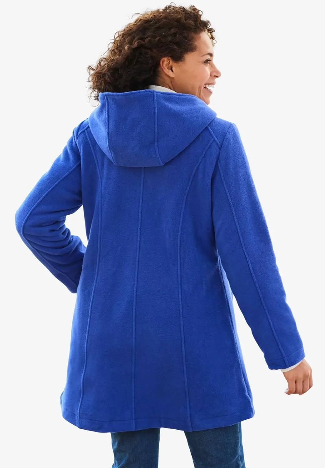 Woman Within Plus Size Double-Breasted Hooded Fleece Peacoat