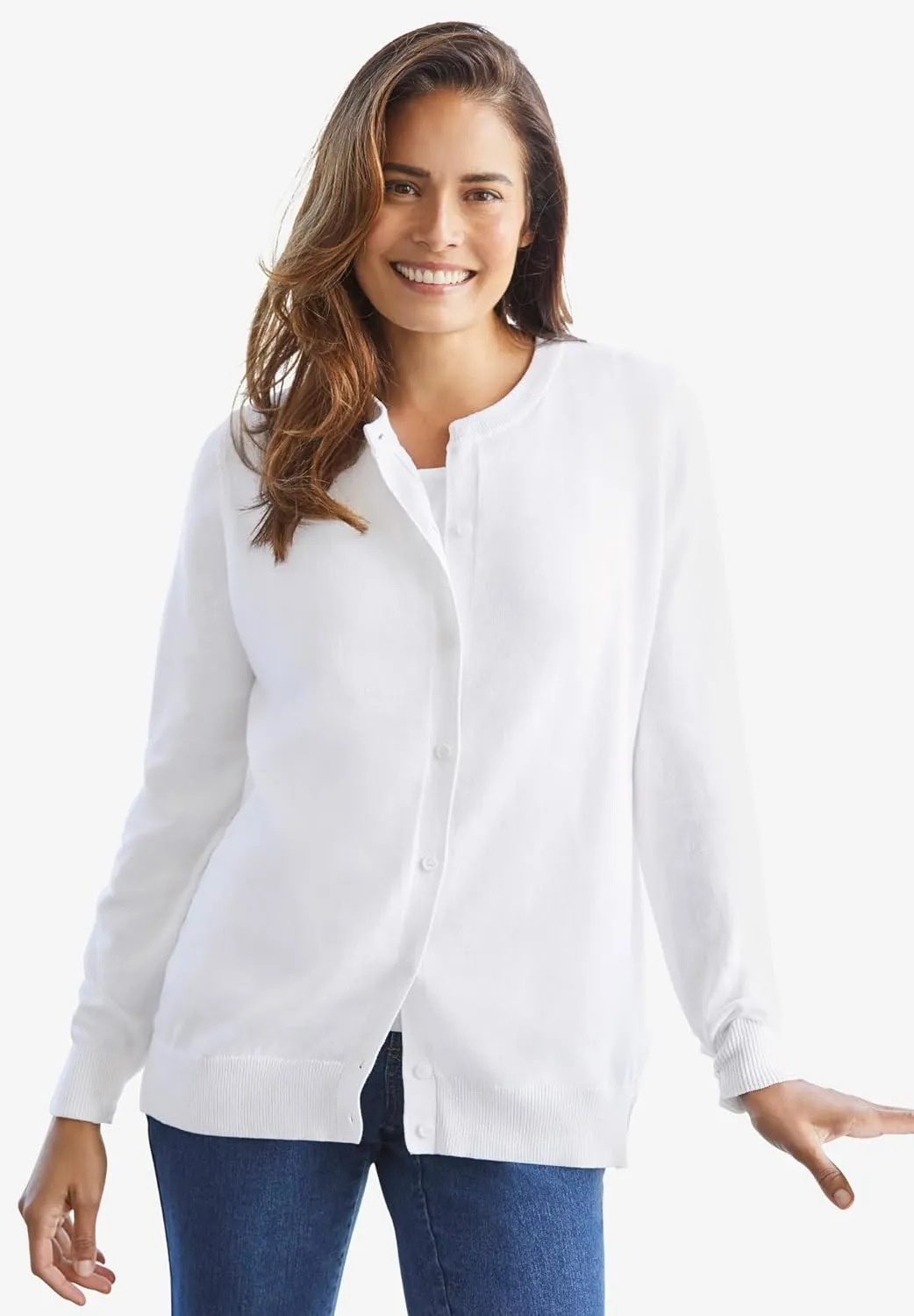 Woman Within Plus Size Perfect Long-Sleeve Cardigan
