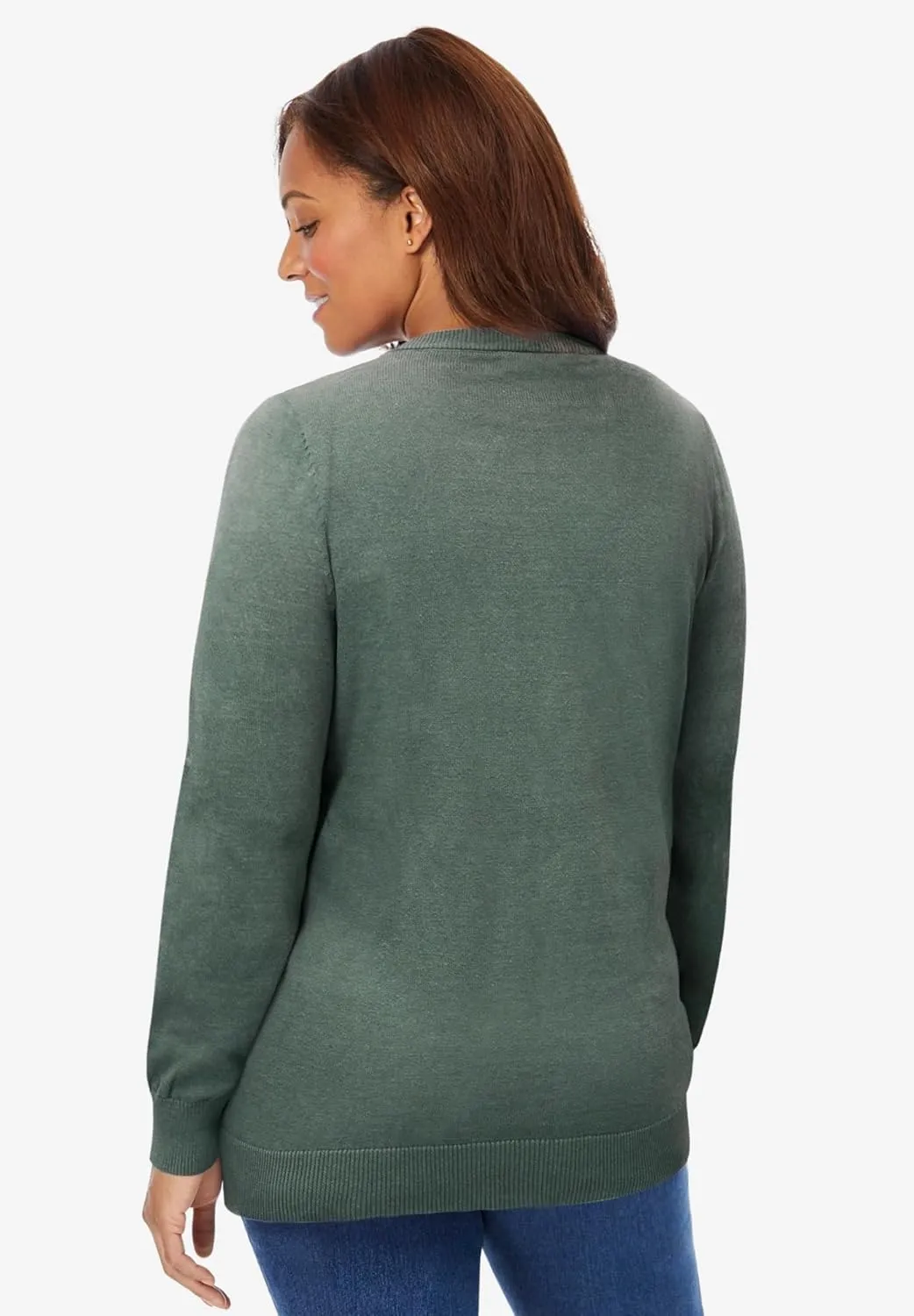 Woman Within Plus Size Perfect Long-Sleeve Cardigan