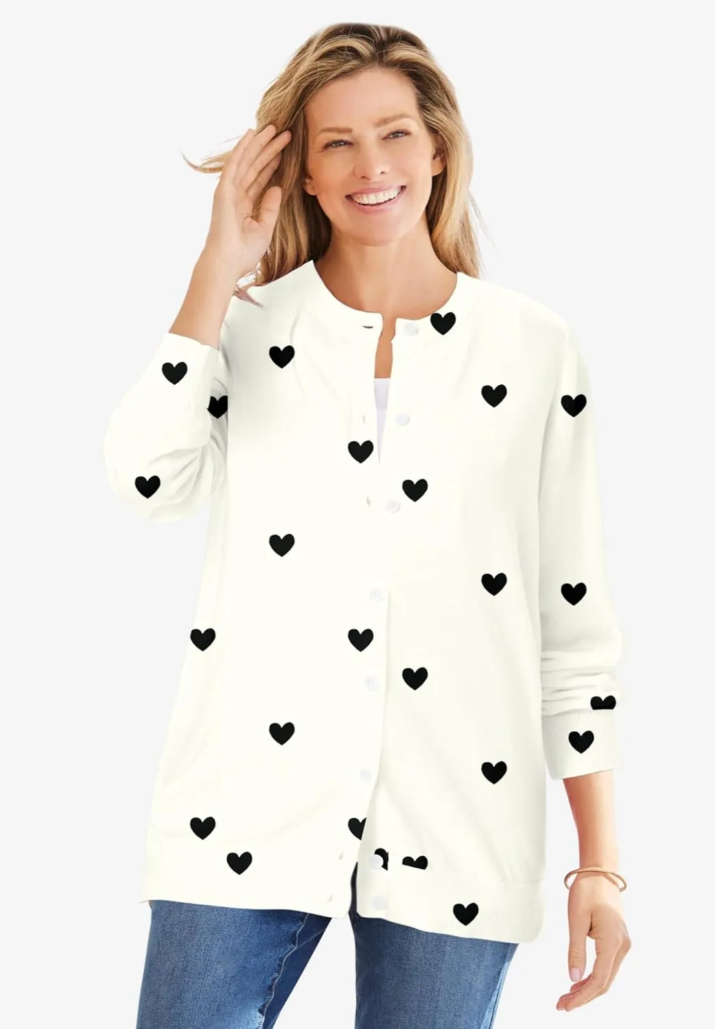 Woman Within Plus Size Perfect Long-Sleeve Cardigan