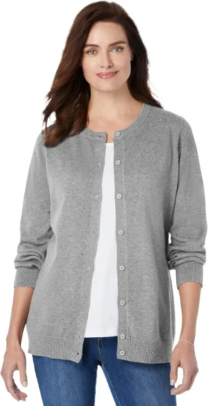 Woman Within Plus Size Perfect Long-Sleeve Cardigan