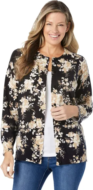 Woman Within Plus Size Perfect Long-Sleeve Cardigan