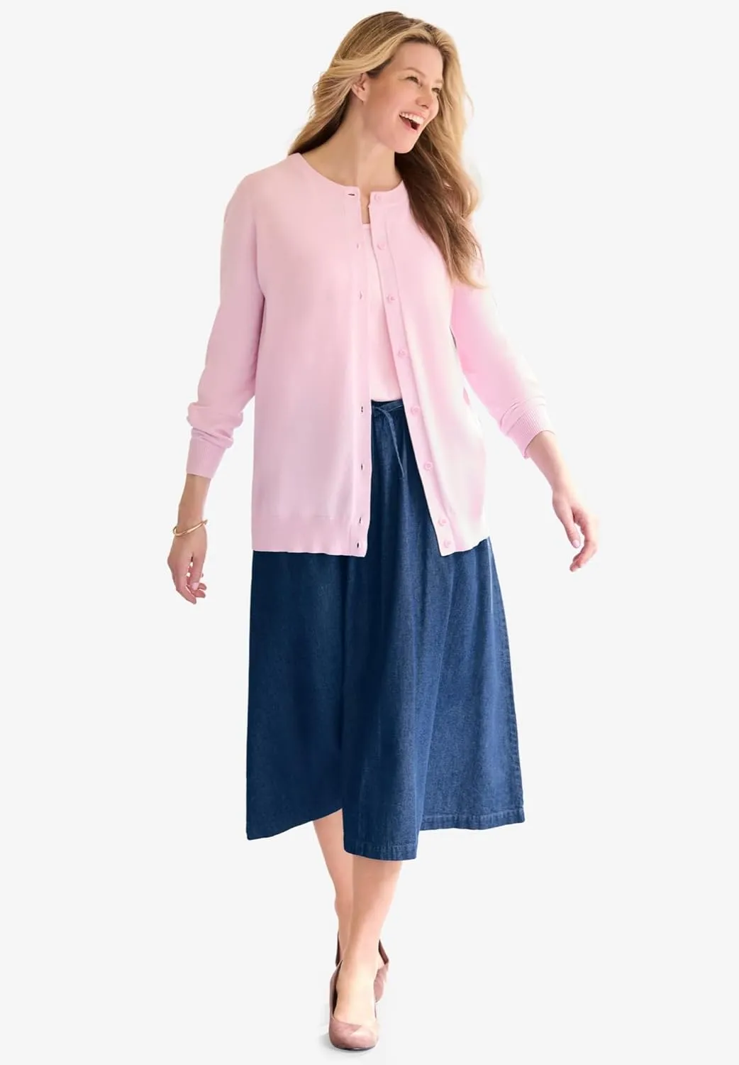 Woman Within Plus Size Perfect Long-Sleeve Cardigan