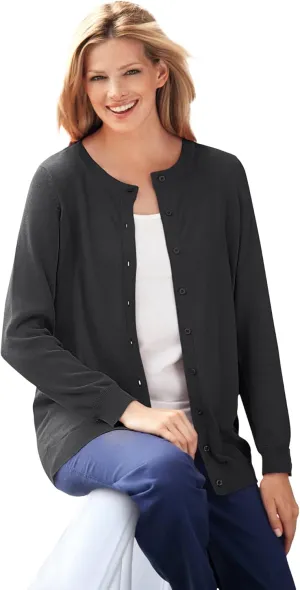 Woman Within Plus Size Perfect Long-Sleeve Cardigan